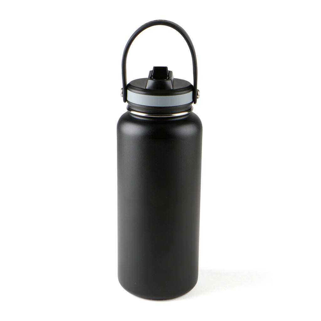 Pure Outdoor by Monoprice Vacuum-Sealed 12 oz. Wide-Mouth Kids' Water Bottle  with Straw Lid, Black 